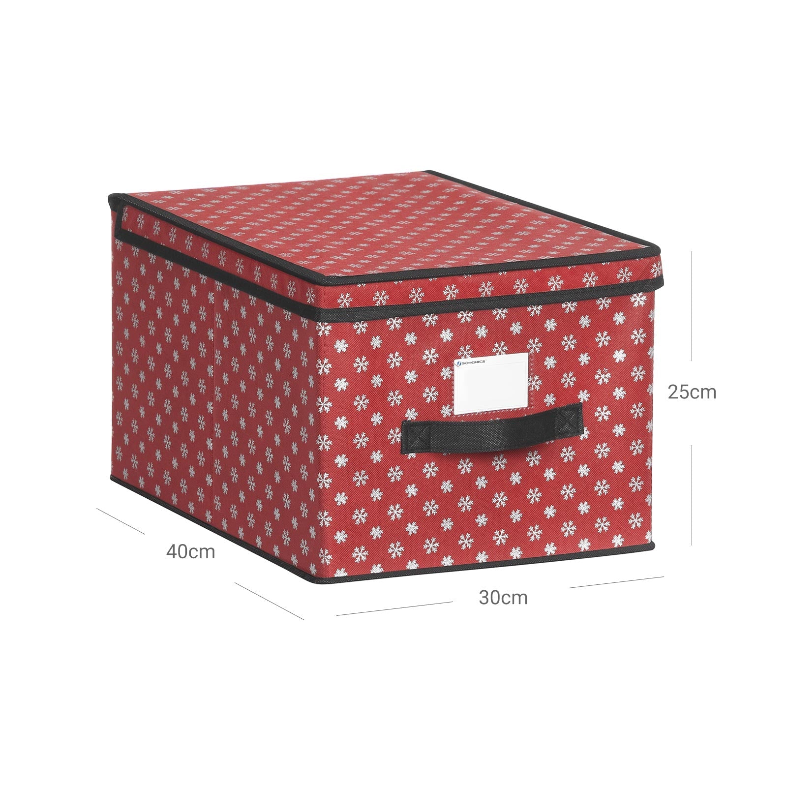 Set of 3 Foldable Fabric Storage Boxes – Red with Snowflakes – Lidded for Closet Organization