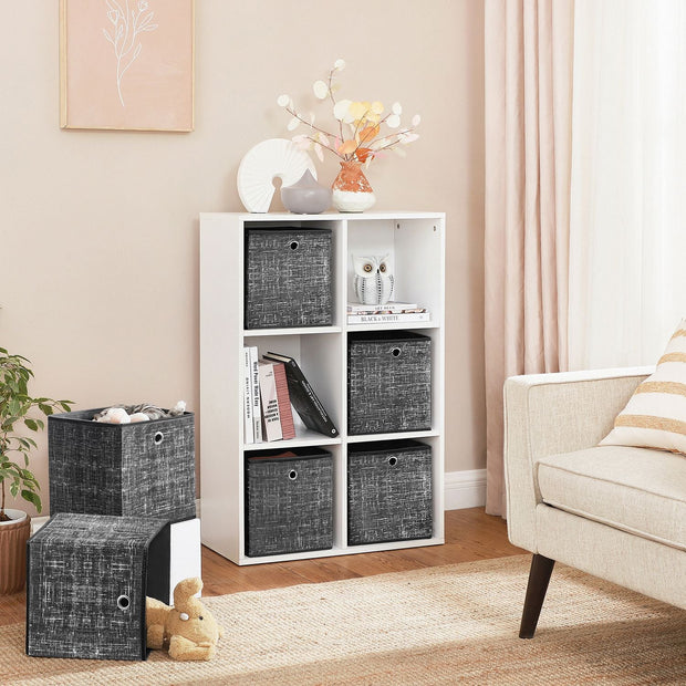 Set of 6 Foldable Non-Woven Fabric Storage Boxes – Gray – Includes Handle – 30 x 30 x 30 cm