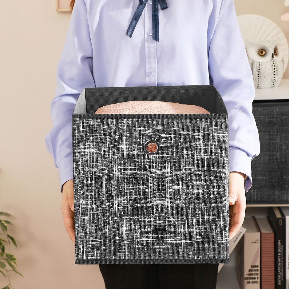 Set of 6 Foldable Non-Woven Fabric Storage Boxes – Gray – Includes Handle – 30 x 30 x 30 cm