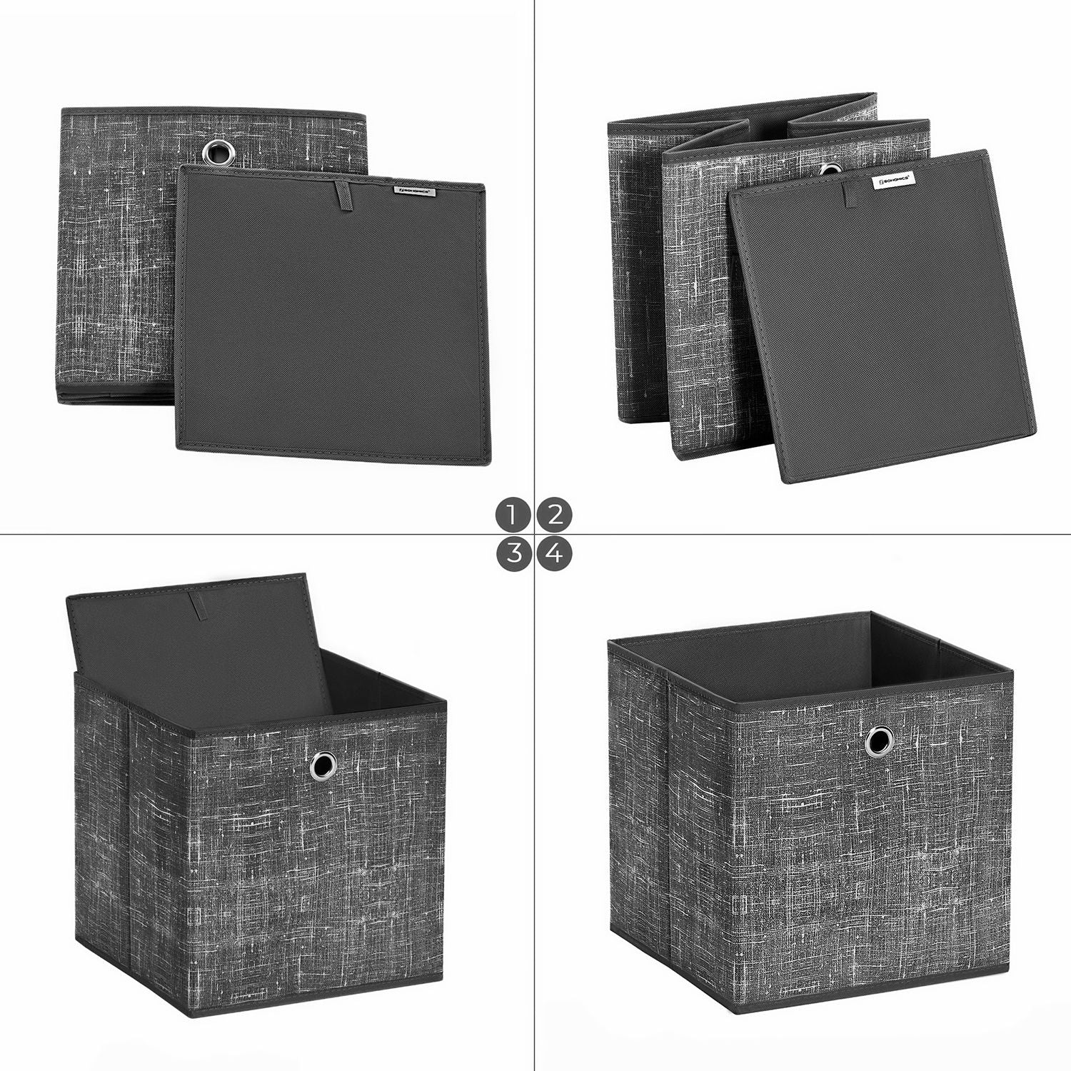 Set of 6 Foldable Non-Woven Fabric Storage Boxes – Gray – Includes Handle – 30 x 30 x 30 cm