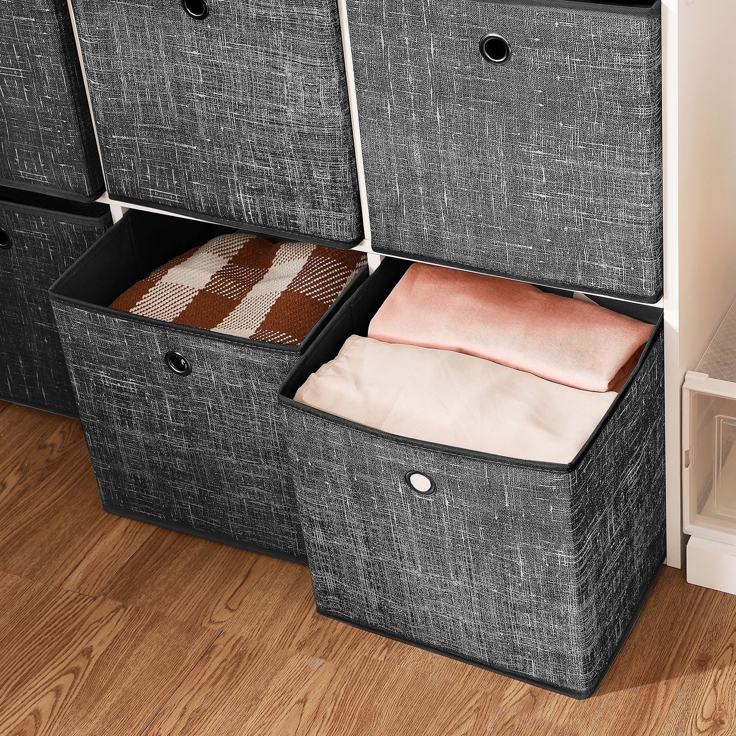 Set of 6 Foldable Non-Woven Fabric Storage Boxes – Gray – Includes Handle – 30 x 30 x 30 cm