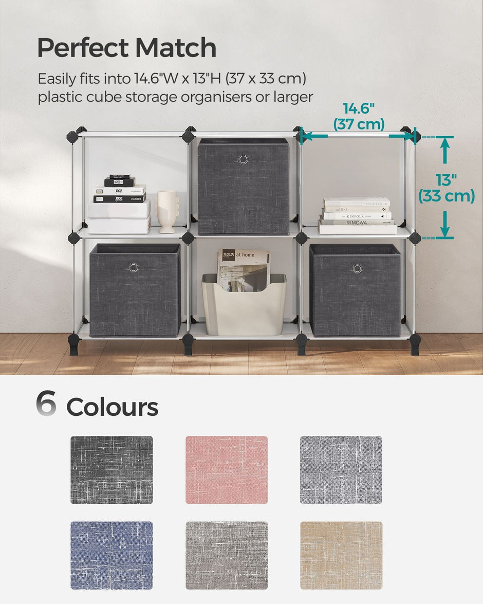 Set of 6 Foldable Non-Woven Fabric Storage Boxes – Gray – Includes Handle – 30 x 30 x 30 cm