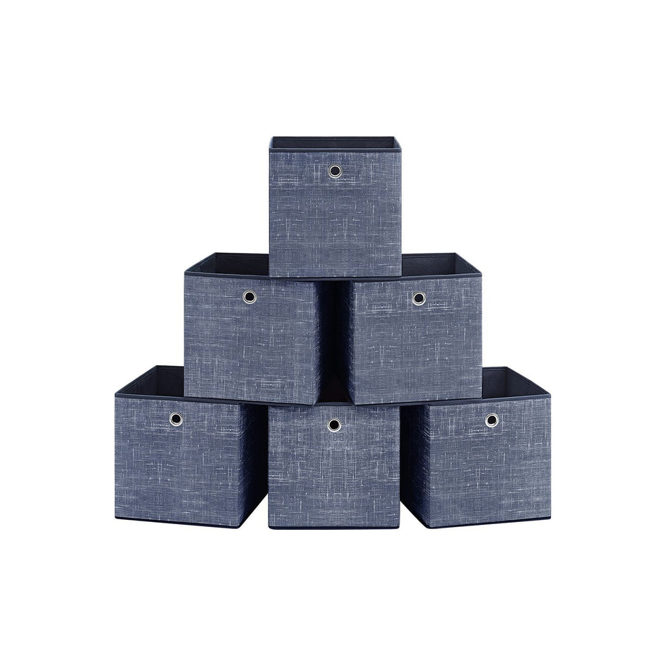 Set of 6 Foldable Non-Woven Fabric Storage Boxes – Gray – Includes Handle – 30 x 30 x 30 cm