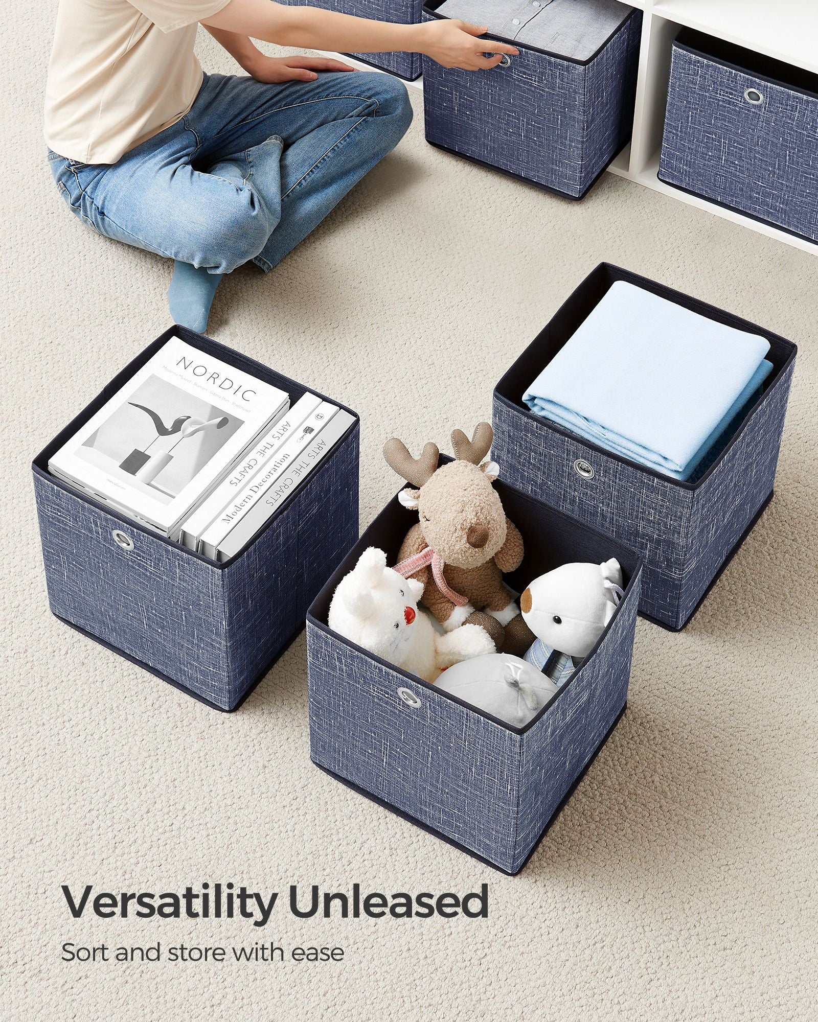Set of 6 Foldable Non-Woven Fabric Storage Boxes – 30 x 30 x 30 cm – with Handle – Ideal for Shelves and Cube Storage