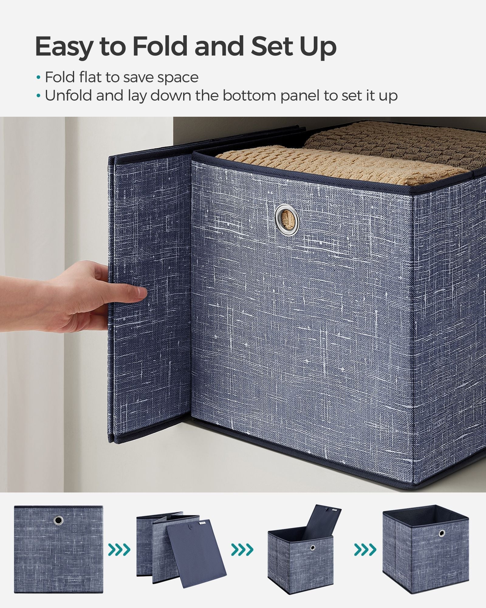 Set of 6 Foldable Non-Woven Fabric Storage Boxes – 30 x 30 x 30 cm – with Handle – Ideal for Shelves and Cube Storage