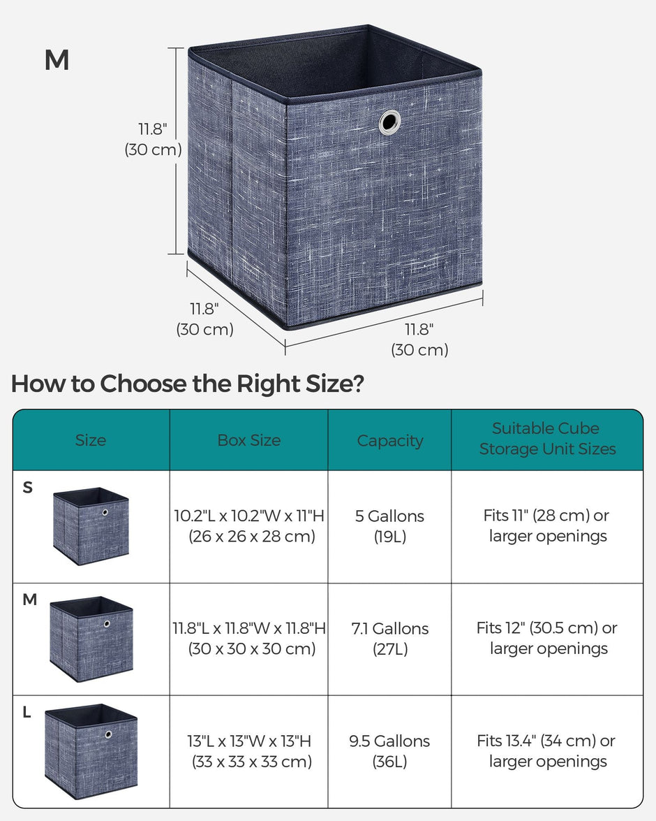 Set of 6 Foldable Non-Woven Fabric Storage Boxes – 30 x 30 x 30 cm – with Handle – Ideal for Shelves and Cube Storage