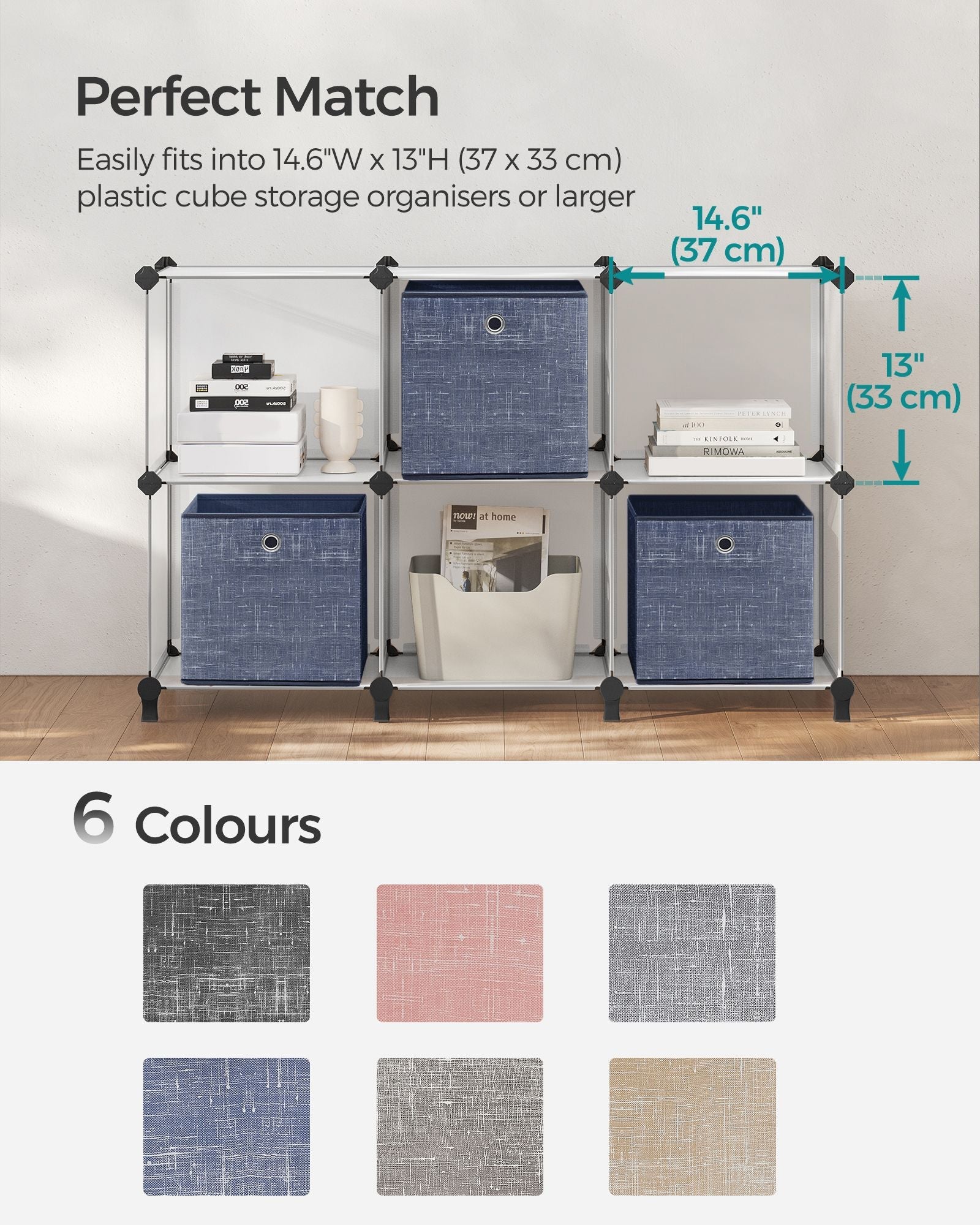 Set of 6 Foldable Non-Woven Fabric Storage Boxes – 30 x 30 x 30 cm – with Handle – Ideal for Shelves and Cube Storage