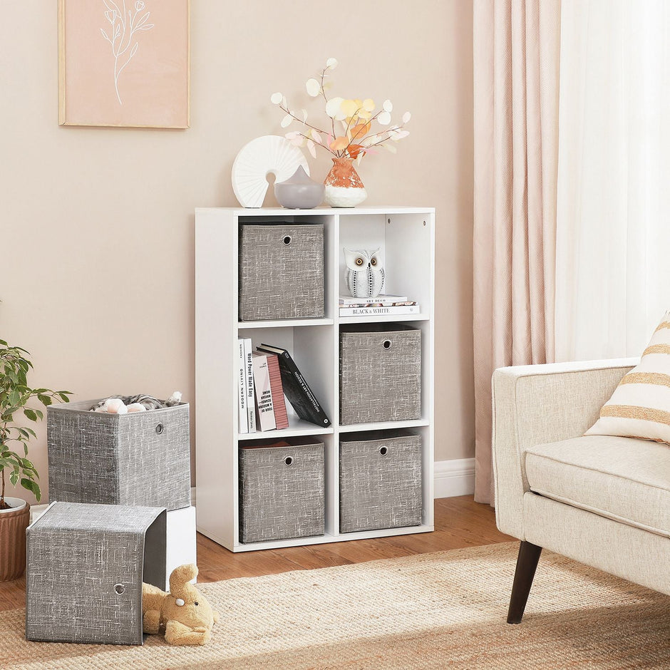Set of 6 Foldable Non-Woven Fabric Storage Boxes – Gray – Includes Handle – 30 x 30 x 30 cm