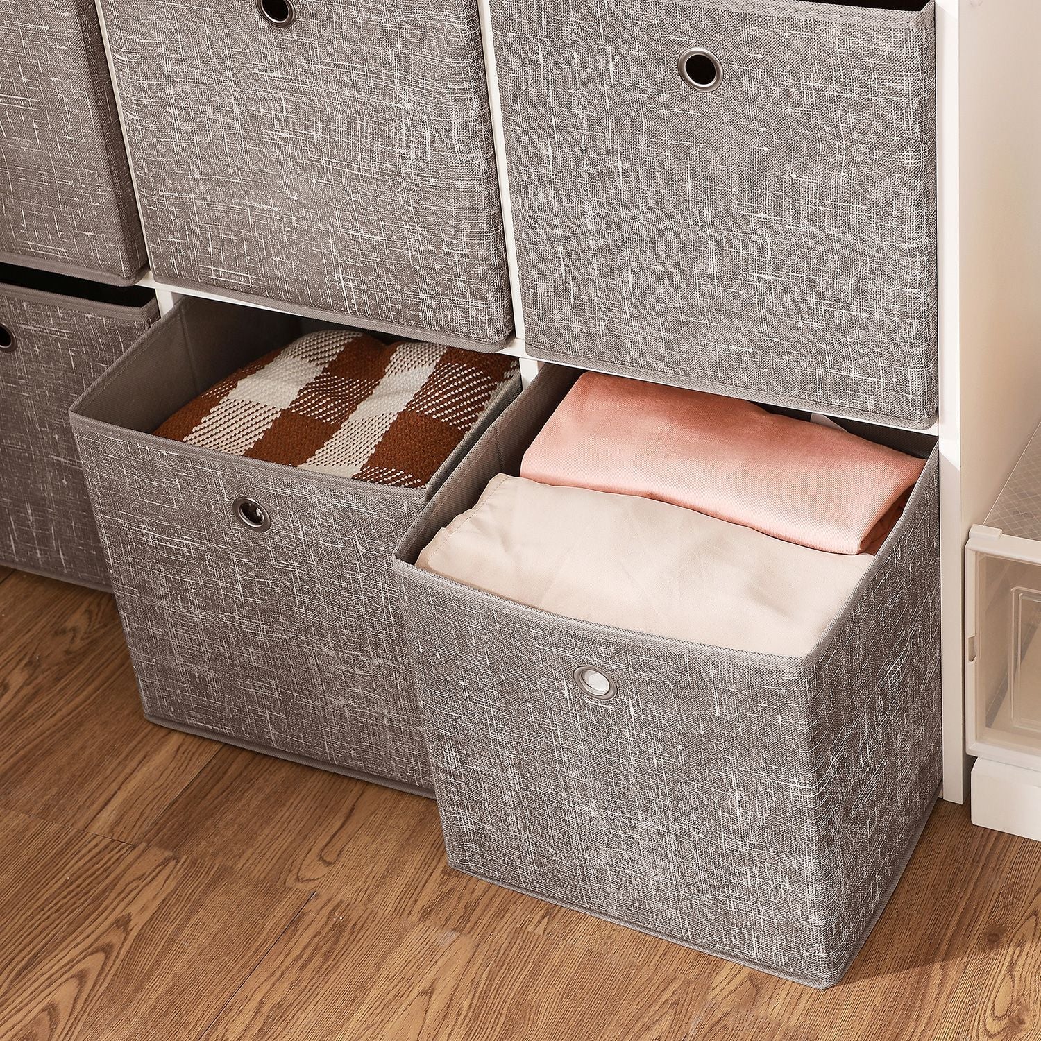 Set of 6 Foldable Non-Woven Fabric Storage Boxes – Gray – Includes Handle – 30 x 30 x 30 cm