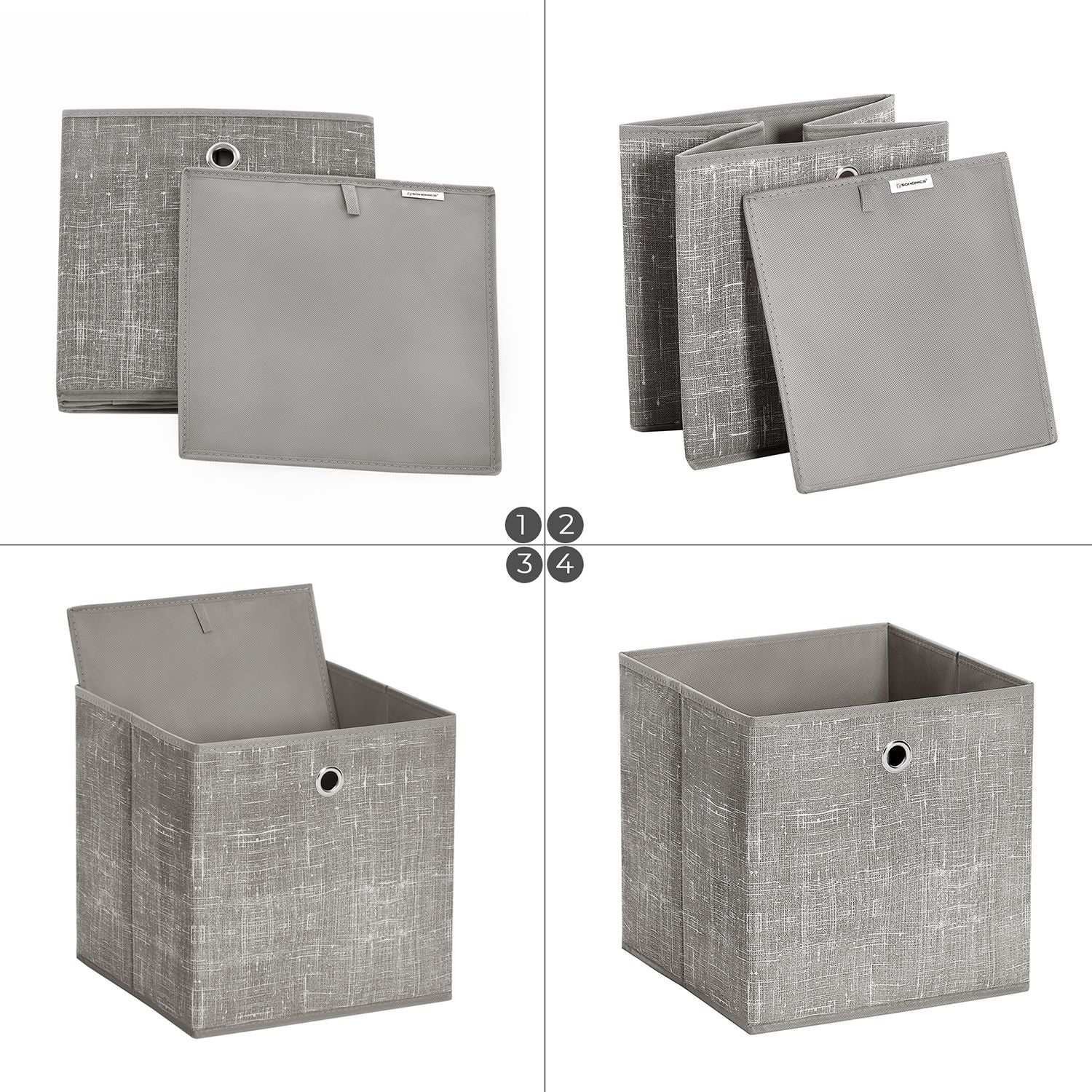Set of 6 Foldable Non-Woven Fabric Storage Boxes – Gray – Includes Handle – 30 x 30 x 30 cm