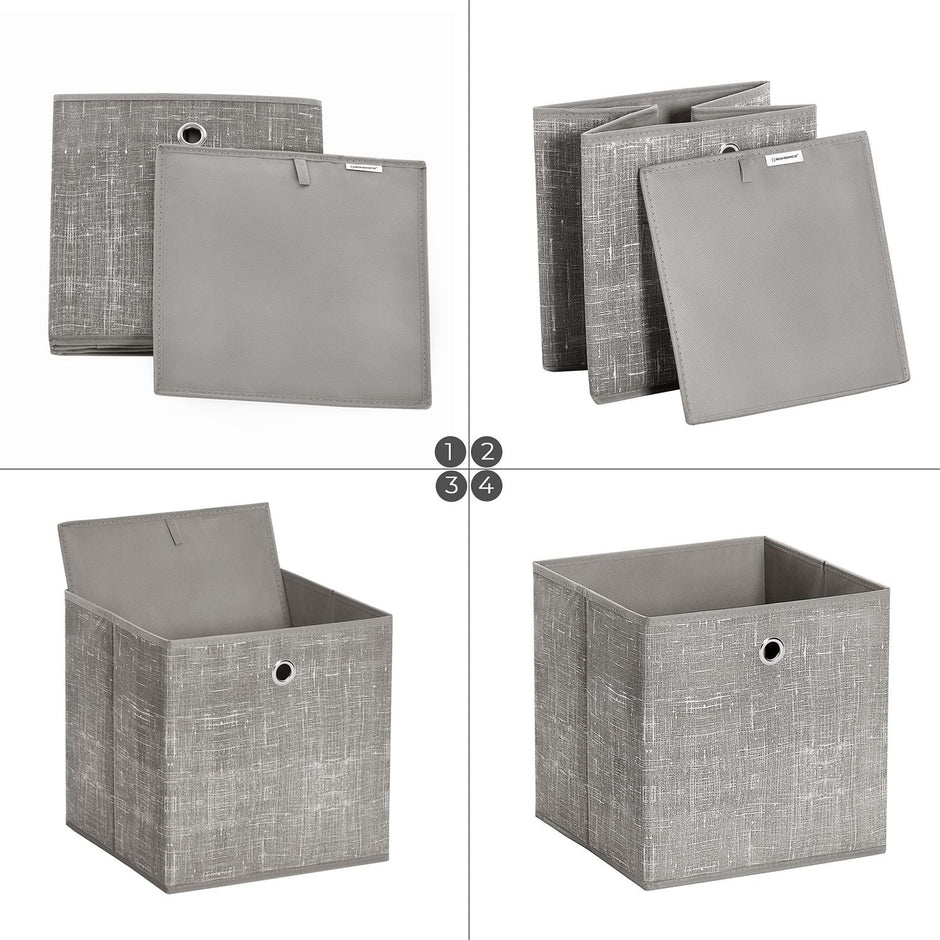 Set of 6 Foldable Non-Woven Fabric Storage Boxes – Gray – Includes Handle – 30 x 30 x 30 cm