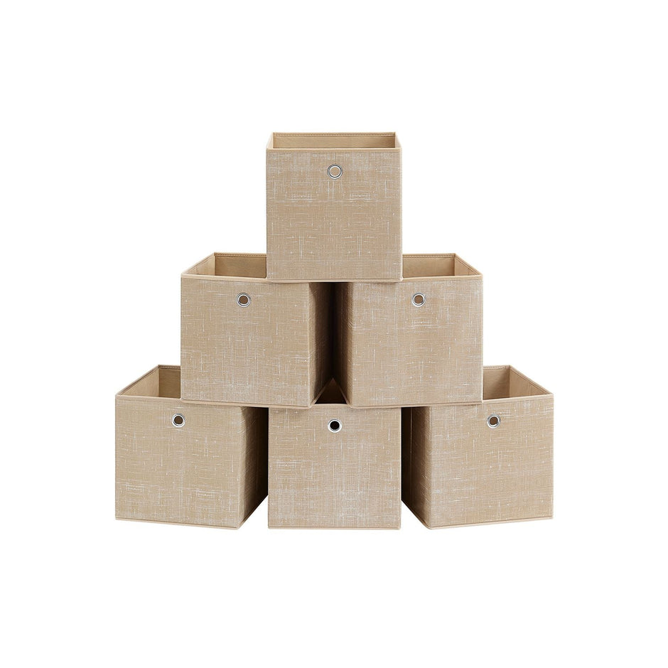 Set of 6 Foldable Non-Woven Fabric Storage Boxes – Gray – Includes Handle – 30 x 30 x 30 cm