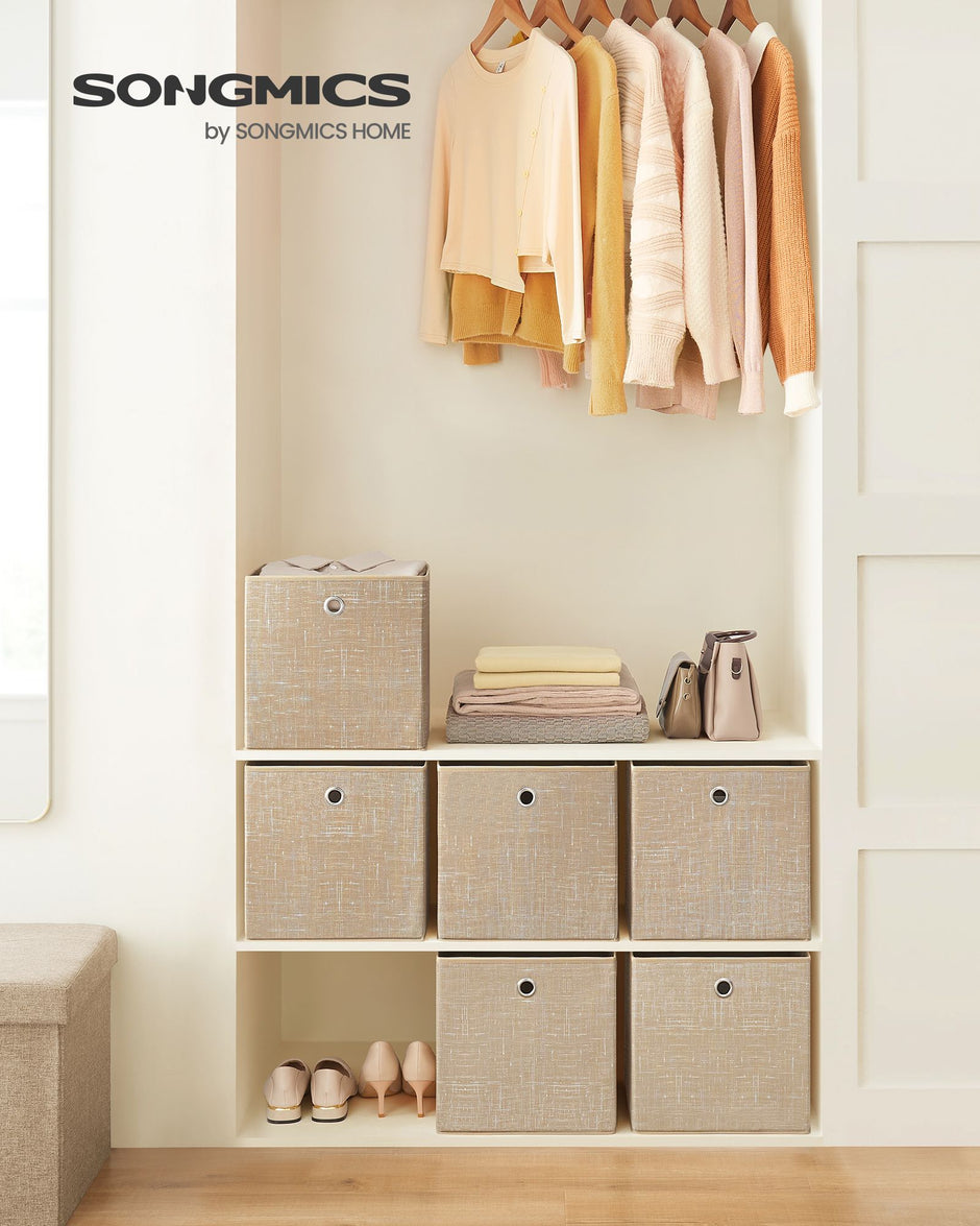 Set of 6 Foldable Non-Woven Fabric Storage Boxes – Gray – Includes Handle – 30 x 30 x 30 cm
