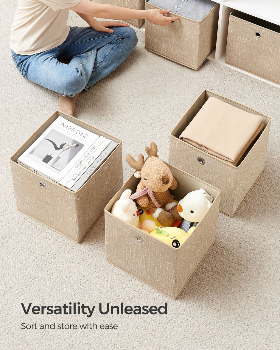 Set of 6 Foldable Non-Woven Fabric Storage Boxes – Gray – Includes Handle – 30 x 30 x 30 cm