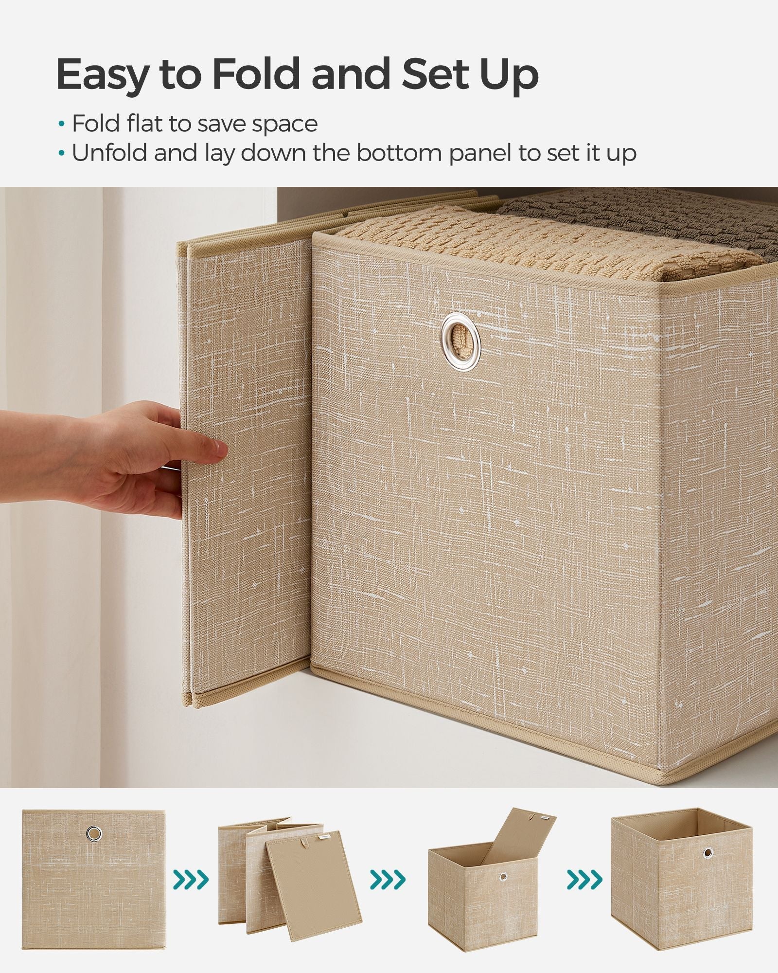 Set of 6 Foldable Non-Woven Fabric Storage Boxes – Gray – Includes Handle – 30 x 30 x 30 cm