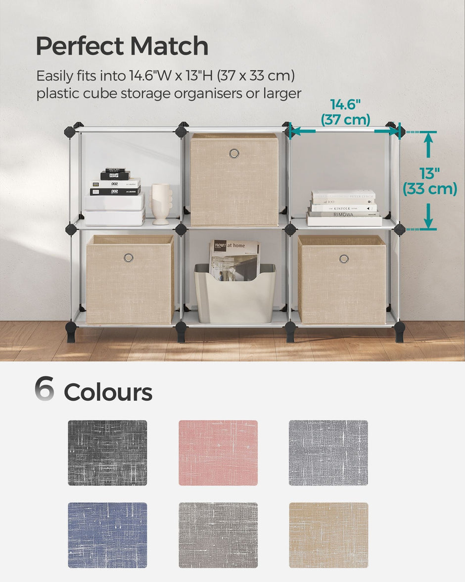 Set of 6 Foldable Non-Woven Fabric Storage Boxes – Gray – Includes Handle – 30 x 30 x 30 cm