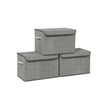 Set of 3 Fabric Storage Boxes – Linen – Grey – with Lid and Cotton Handles