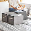 Set of 3 Fabric Storage Boxes – Linen – Grey – with Lid and Cotton Handles