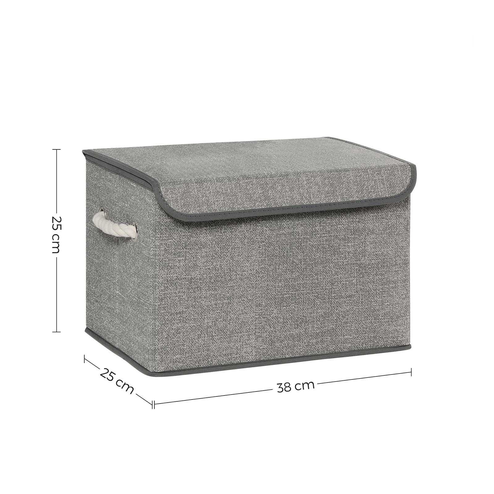 Set of 3 Fabric Storage Boxes – Linen – Grey – with Lid and Cotton Handles