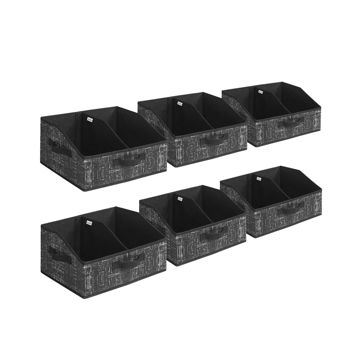 Collapsible Storage Boxes Set – Fabric – Ink Black – Set of 6 with 3 Handles
