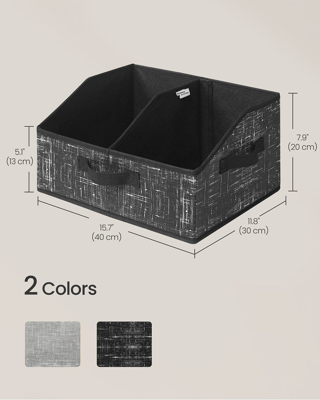 Collapsible Storage Boxes Set – Fabric – Ink Black – Set of 6 with 3 Handles