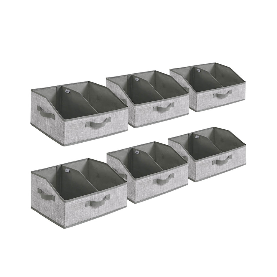 Set of 6 Collapsible Storage Boxes – Fabric – Cattail Grey – Versatile Organizers with 3 Handles