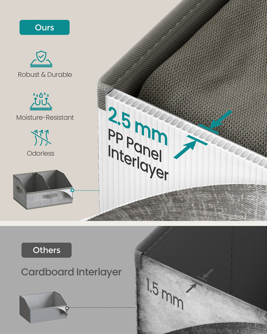 Set of 6 Collapsible Storage Boxes – Fabric – Cattail Grey – Versatile Organizers with 3 Handles