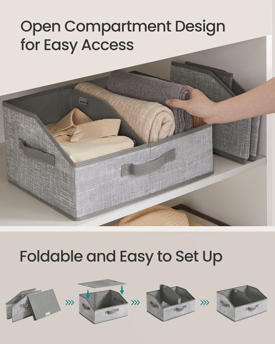 Set of 6 Collapsible Storage Boxes – Fabric – Cattail Grey – Versatile Organizers with 3 Handles