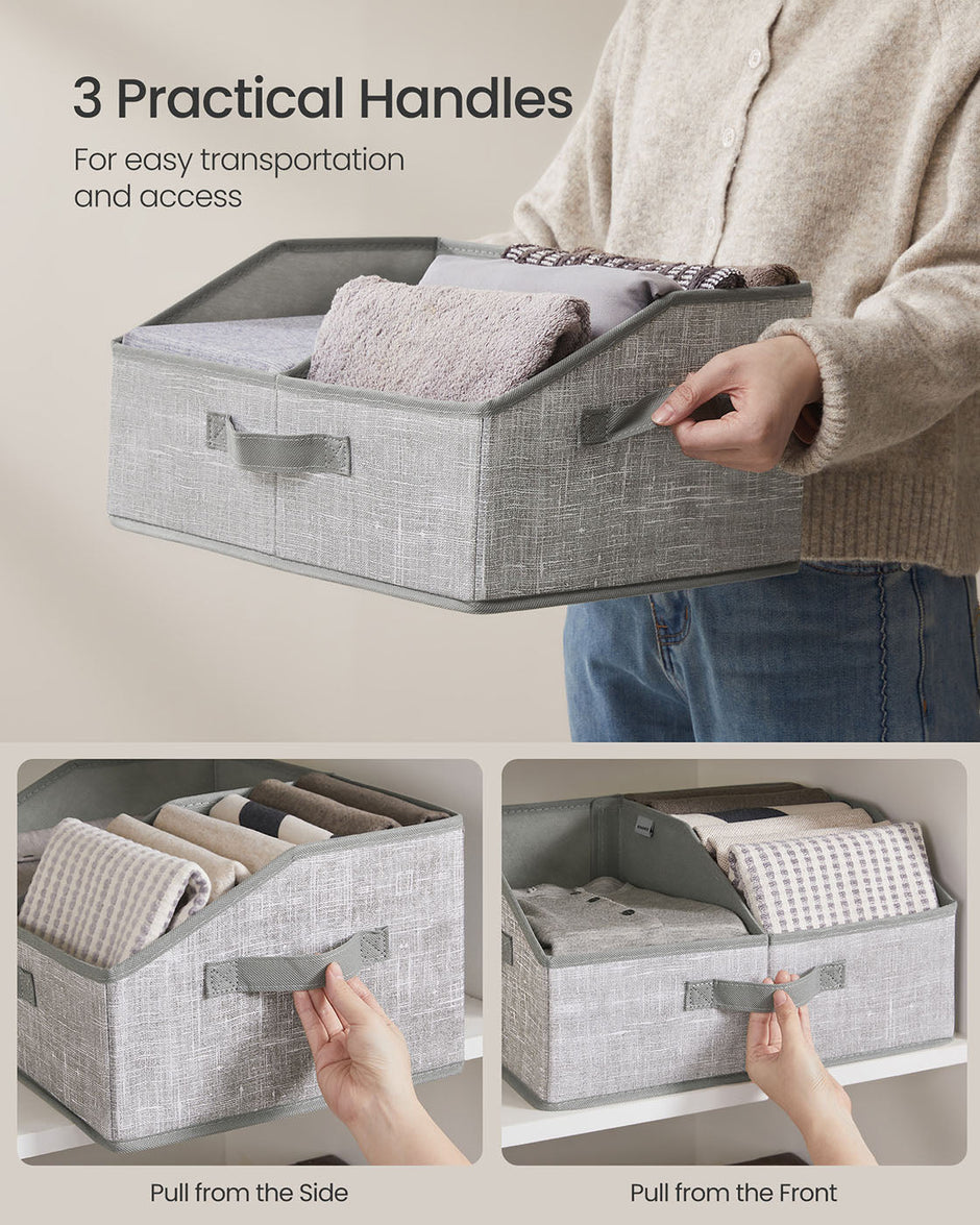 Set of 6 Collapsible Storage Boxes – Fabric – Cattail Grey – Versatile Organizers with 3 Handles