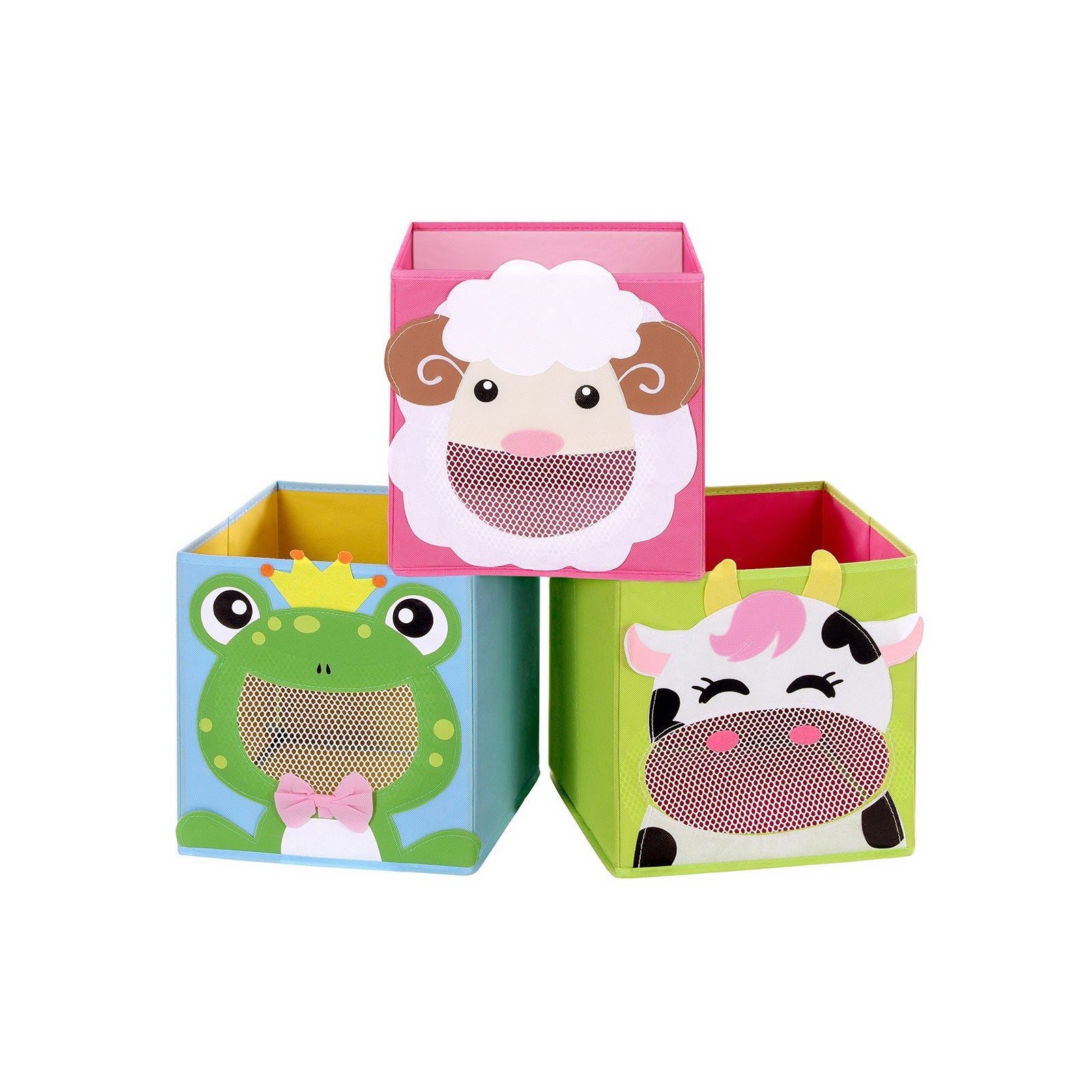 Foldable Storage Boxes – Fabric – Multicolor – Set of 3 with Animal Motifs