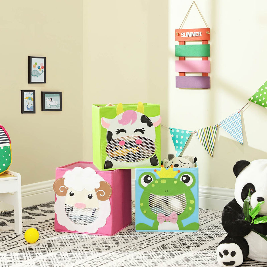 Foldable Storage Boxes – Fabric – Multicolor – Set of 3 with Animal Motifs