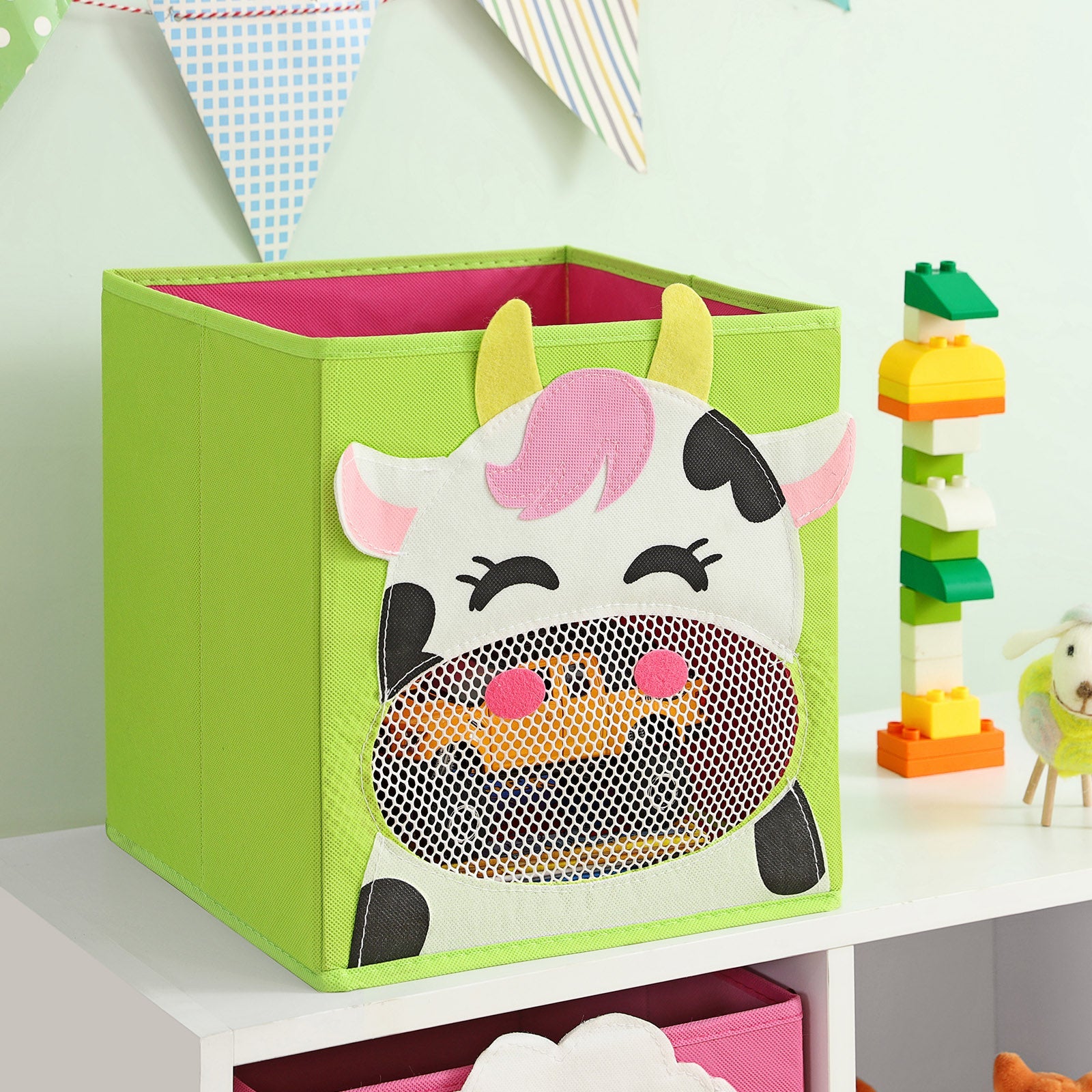 Foldable Storage Boxes – Fabric – Multicolor – Set of 3 with Animal Motifs