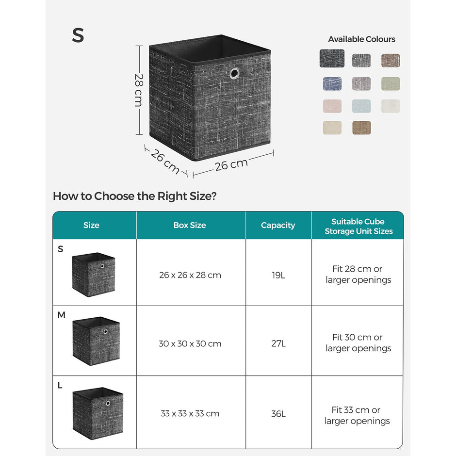 Set of 6 Foldable Fabric Storage Boxes – Heathered Black – 30 x 30 x 30 cm – Convenient Fingerhole