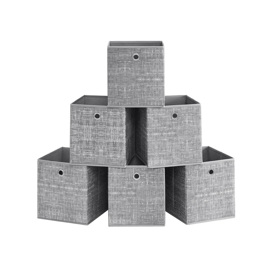 Fabric Storage Boxes – Heathered Grey – Set of 6 – Foldable with Fingerhole