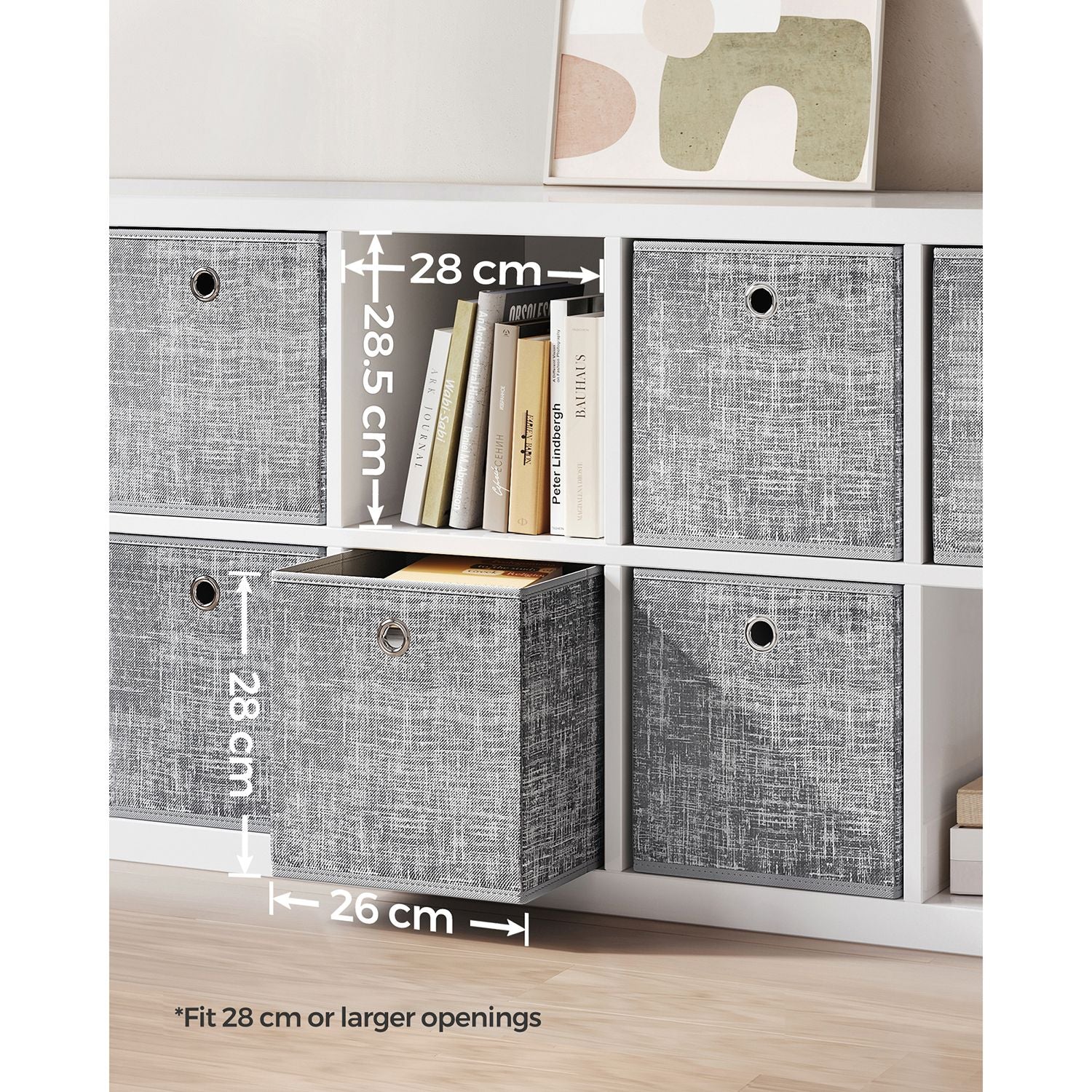 Fabric Storage Boxes – Heathered Grey – Set of 6 – Foldable with Fingerhole