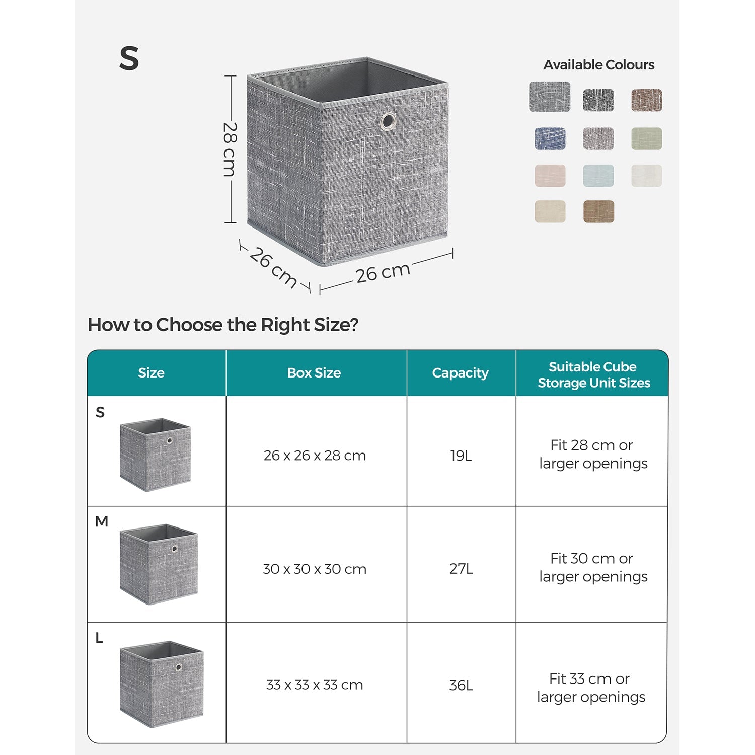 Fabric Storage Boxes – Heathered Grey – Set of 6 – Foldable with Fingerhole