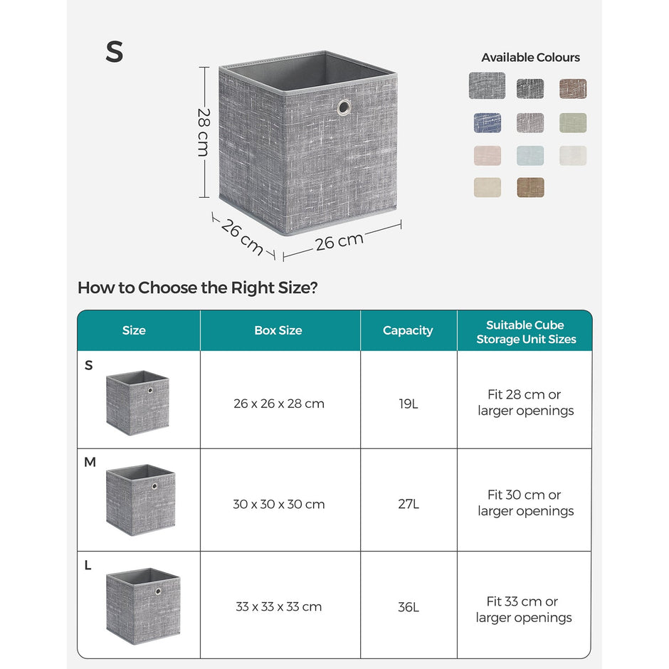 Fabric Storage Boxes – Heathered Grey – Set of 6 – Foldable with Fingerhole