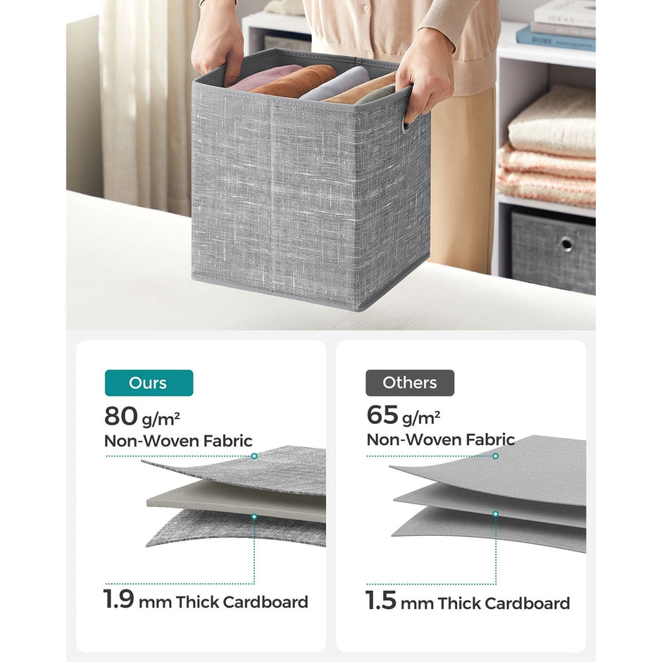 Fabric Storage Boxes – Heathered Grey – Set of 6 – Foldable with Fingerhole