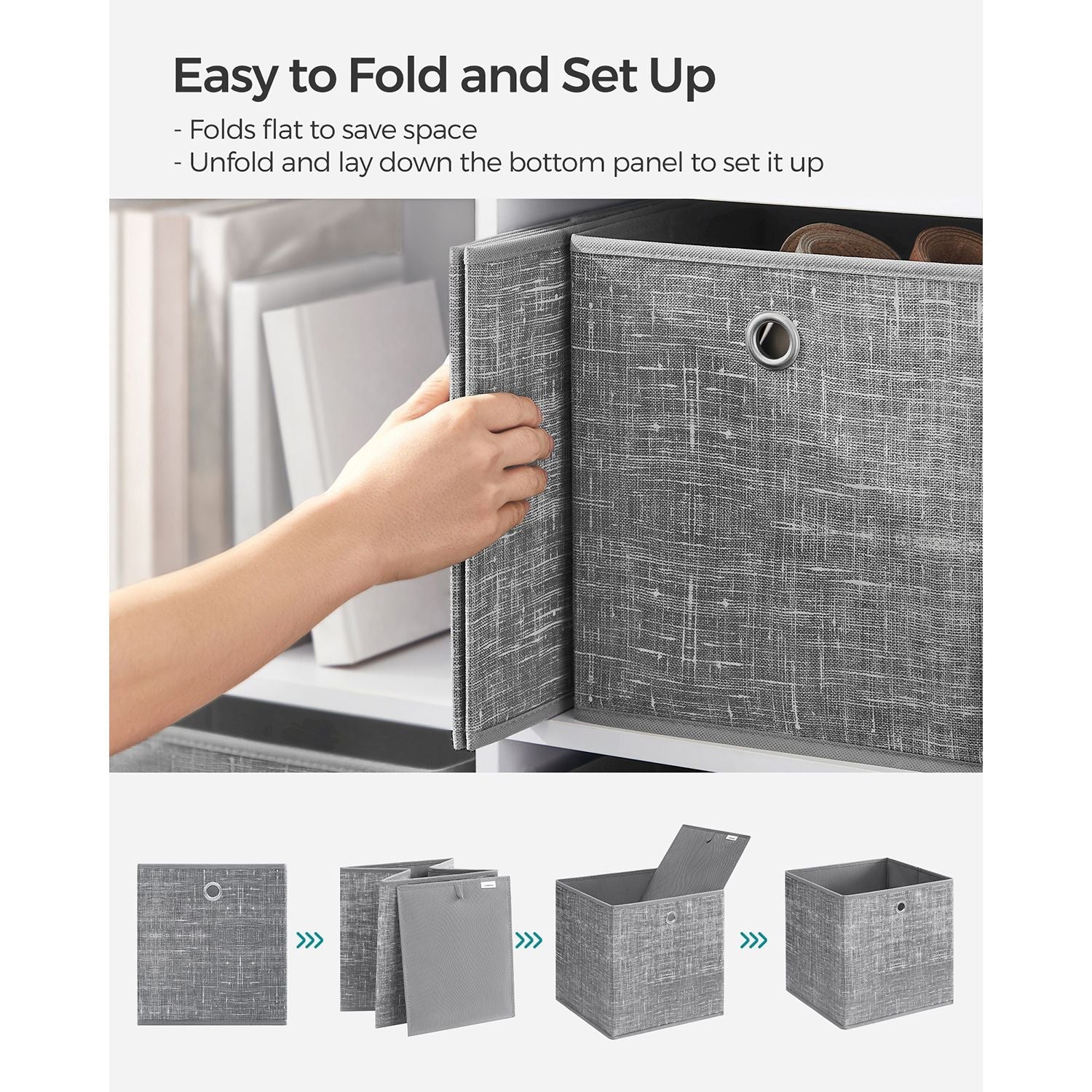 Fabric Storage Boxes – Heathered Grey – Set of 6 – Foldable with Fingerhole