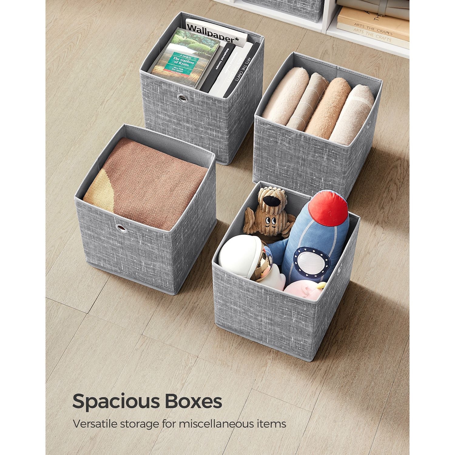 Fabric Storage Boxes – Heathered Grey – Set of 6 – Foldable with Fingerhole