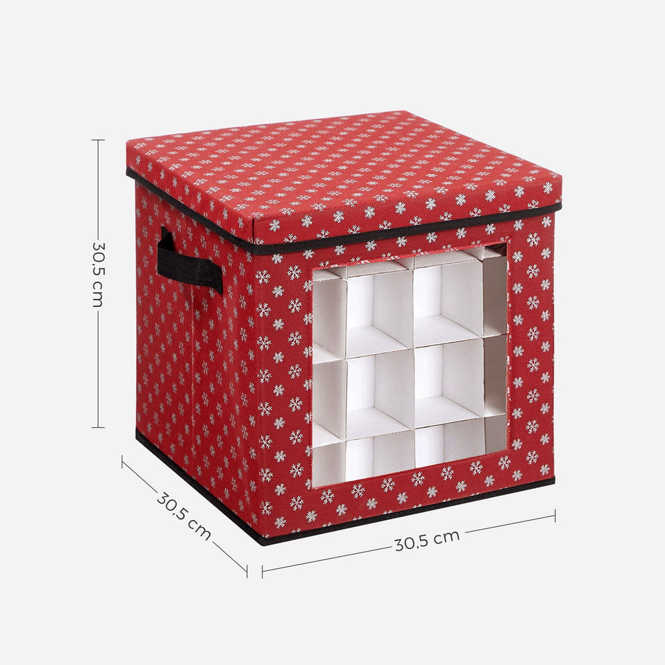Christmas Bauble Storage Boxes – Fabric – Green – Set of 3 with 64 Compartments and Modular Dividers
