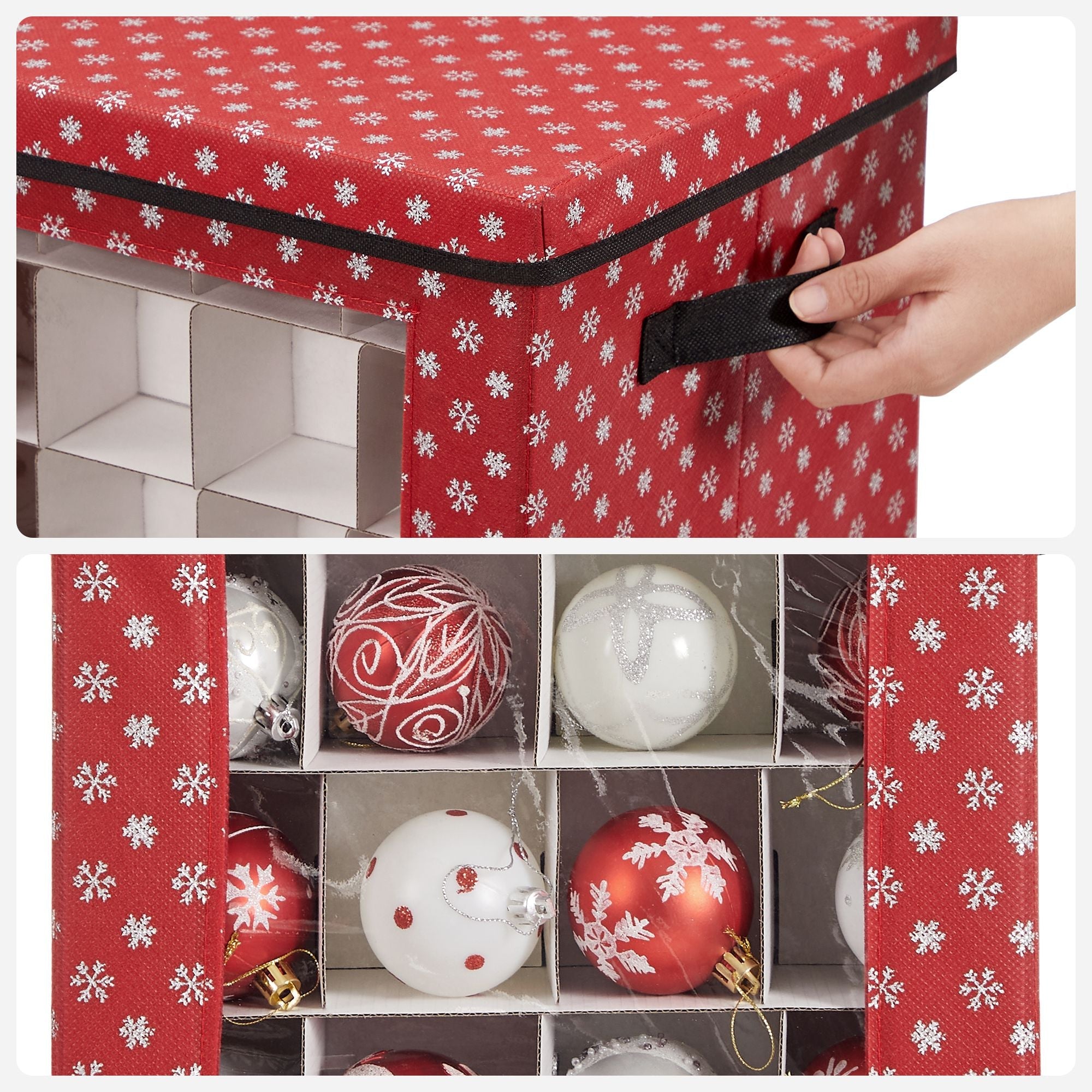 Christmas Bauble Storage Boxes – Fabric – Green – Set of 3 with 64 Compartments and Modular Dividers