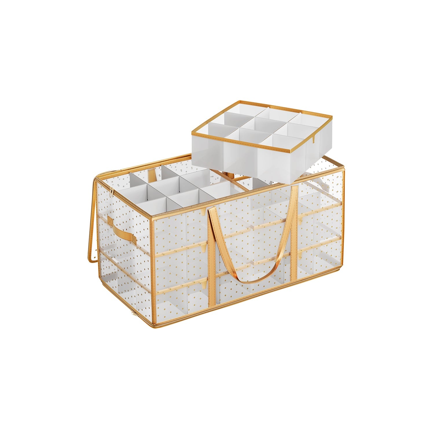 Christmas Bauble Storage Box – Plastic – Sandy Gold – 54 Slots with Lid and Dual Zippers