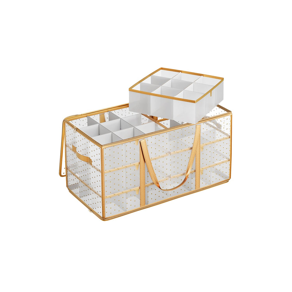 Christmas Bauble Storage Box – Plastic – Sandy Gold – 54 Slots with Lid and Dual Zippers