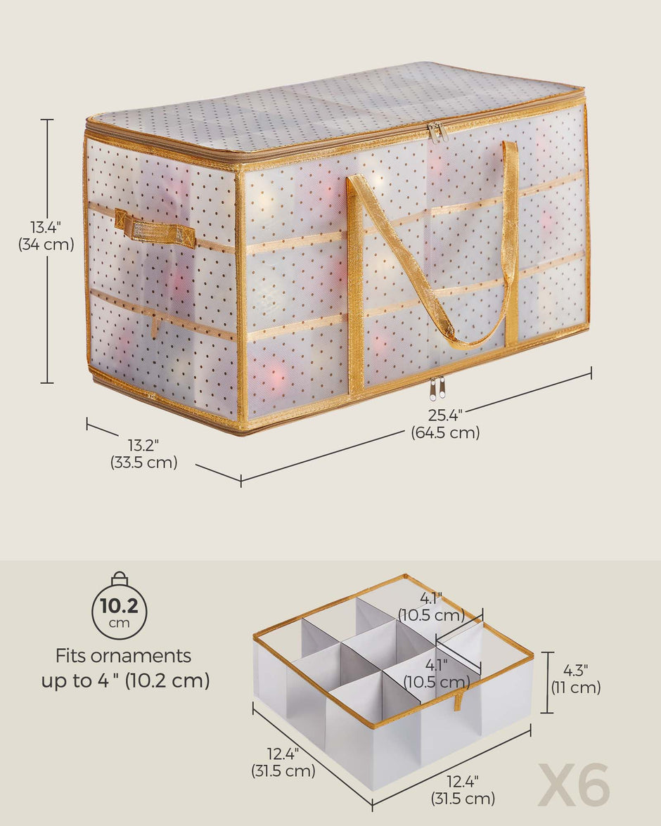 Christmas Bauble Storage Box – Plastic – Sandy Gold – 54 Slots with Lid and Dual Zippers