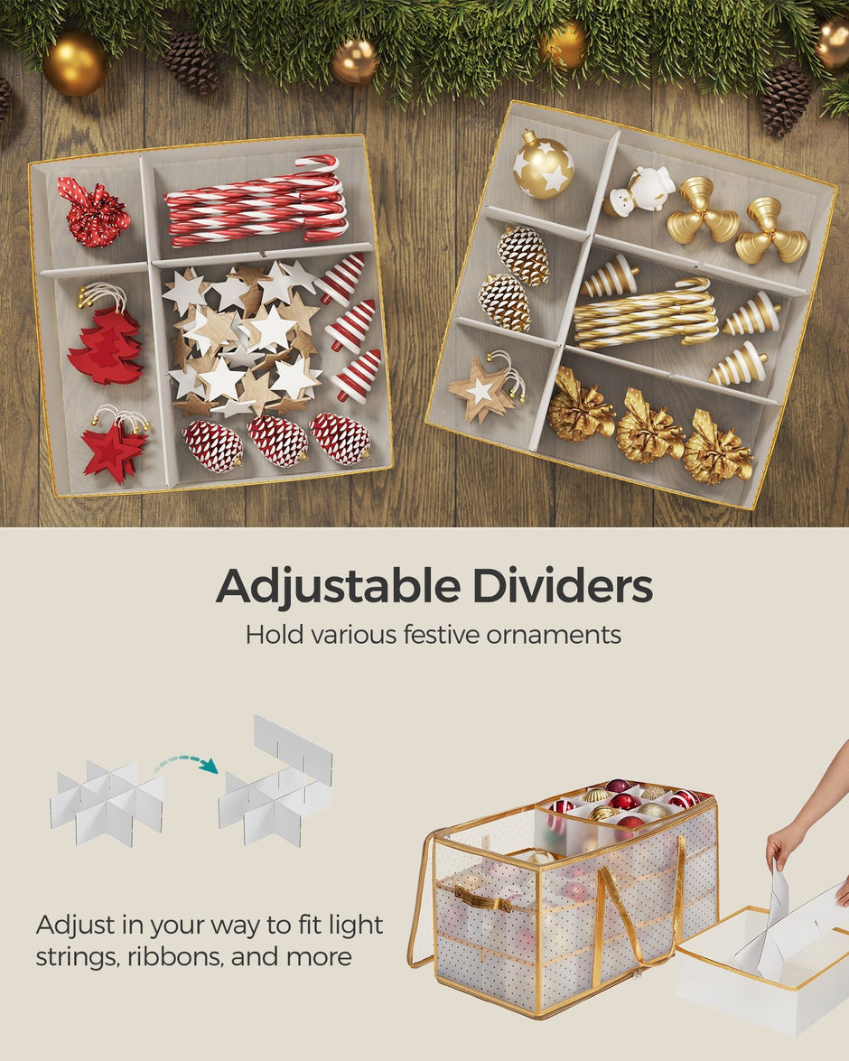 Christmas Bauble Storage Box – Plastic – Sandy Gold – 54 Slots with Lid and Dual Zippers