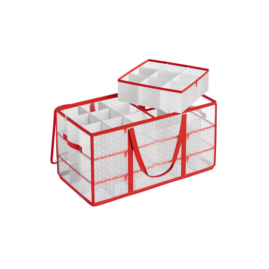 Christmas Bauble Storage Box – Plastic – Sandy Gold – 54 Slots with Lid and Dual Zippers