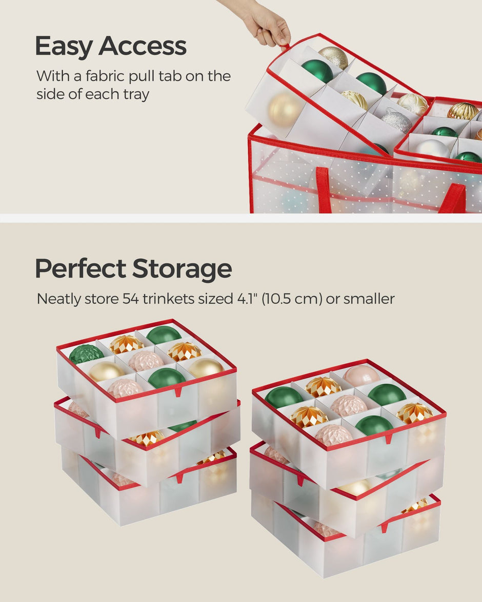 Christmas Bauble Storage Box – Plastic – Sandy Gold – 54 Slots with Lid and Dual Zippers