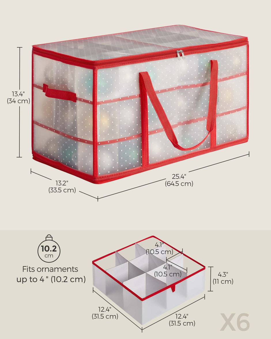 Christmas Bauble Storage Box – Plastic – Sandy Gold – 54 Slots with Lid and Dual Zippers