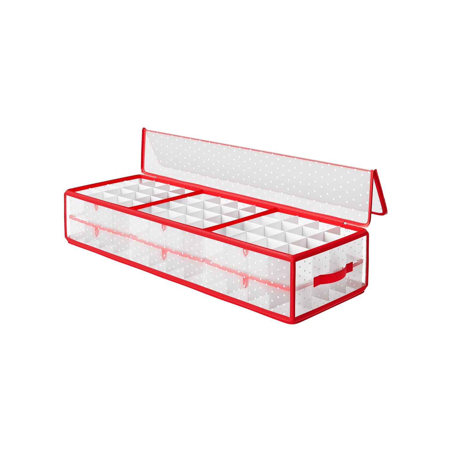 Christmas Ornament Storage Box – Fabric – Cherry Red – 96 Slots with Dividers and Zippers